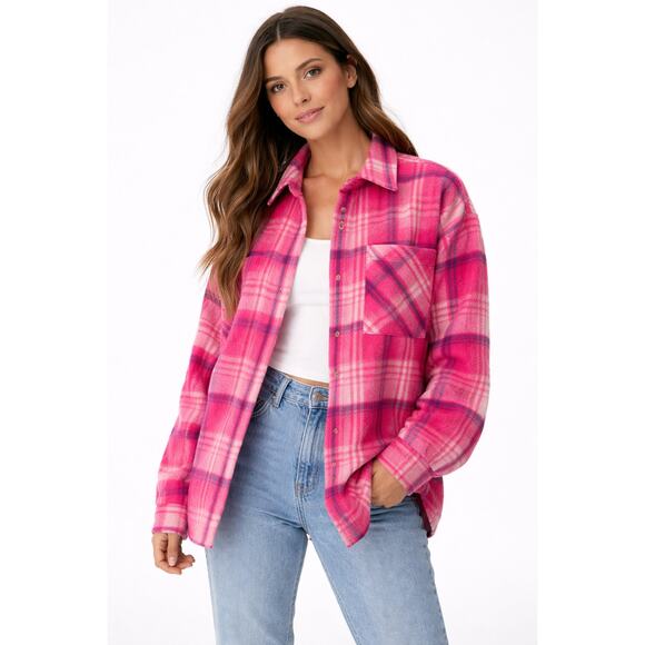 miami Tops - Vintage Style Pink Plaid Flannel Shirt for Women